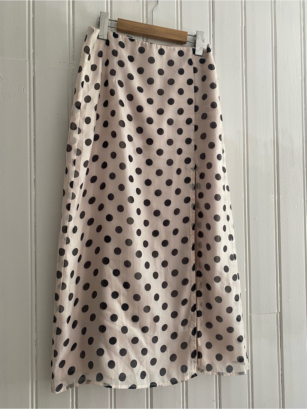 EN SAISON polka dot midi slit skirt cream and black size medium